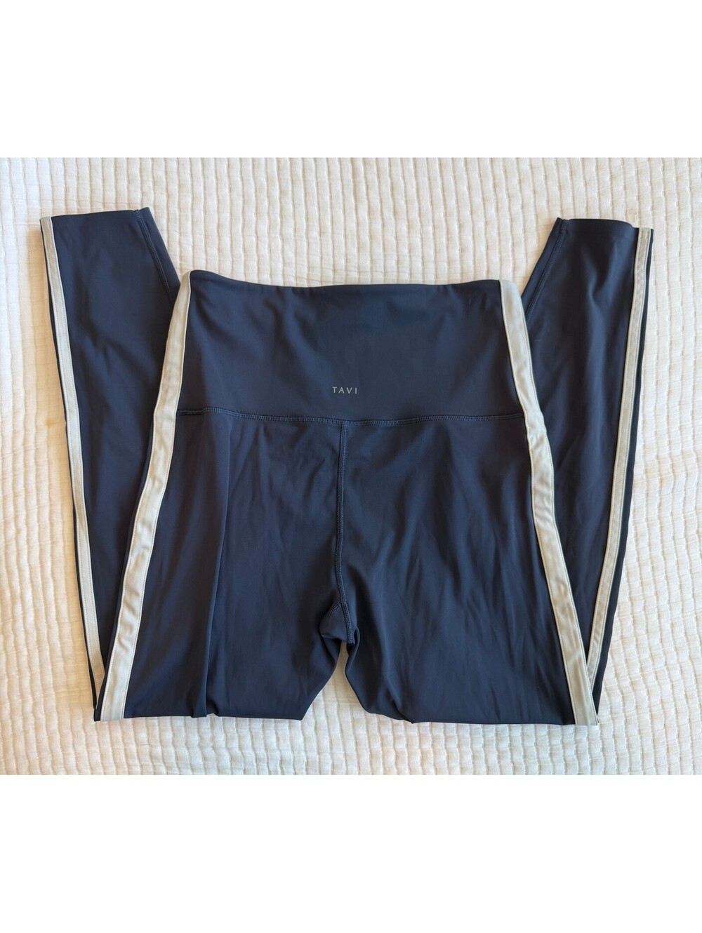 TaviSculpt High Waisted 7/8 Stripe Leggings Navy Coconut Large - Picture 4 of 4
